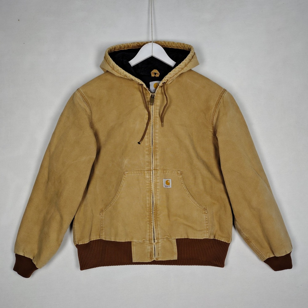 Carhartt J140 BRN Duck Active Jacket Brown Hooded Work Coat Mens Medium